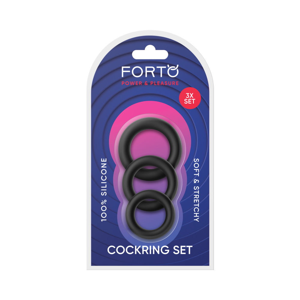 Forto F-39 Trio Cock Ring Set - Black